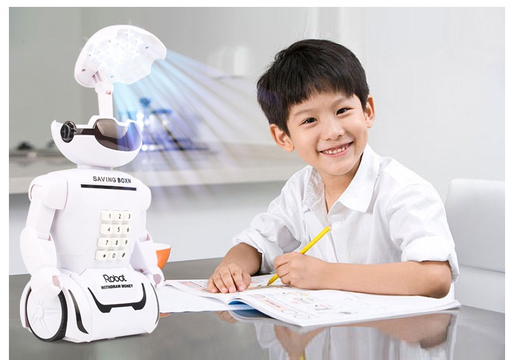 Đèn học robot phát nhạc có két đựng tiền