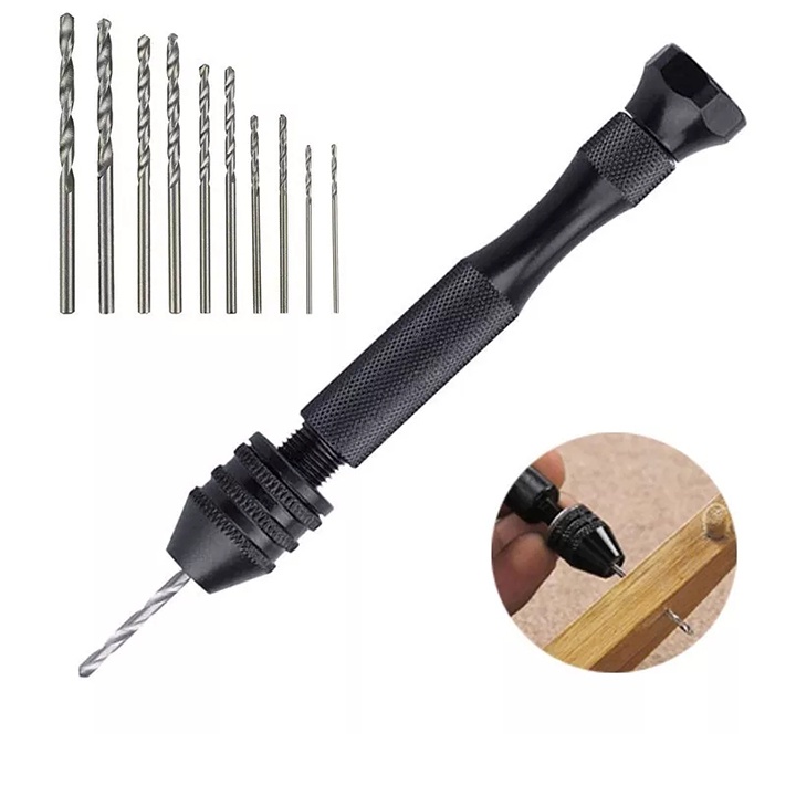 Bộ khoan cầm tay mini và 10 mũi khoan