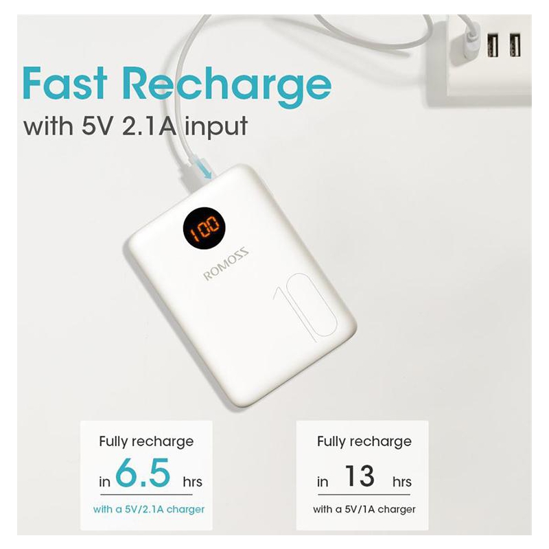 Pin sạc dự phòng Romoss OM10 mini 10.000mAh 3 cổng sạc chính hãng