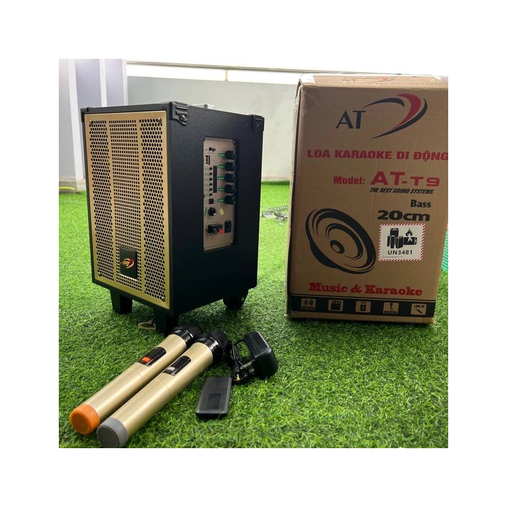 Loa karaoke di động AT-T9 bass 20 kèm 2 micro ko dây