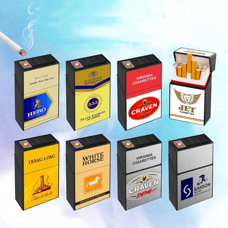 Bật lửa điện kiêm gói thuốc in nhãn hiệu Hero