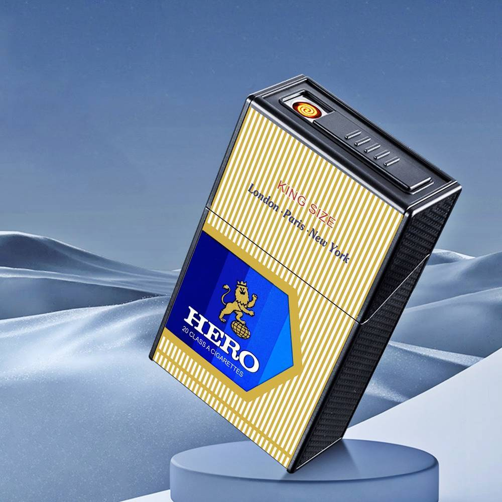 Bật lửa điện kiêm gói thuốc in nhãn hiệu Hero