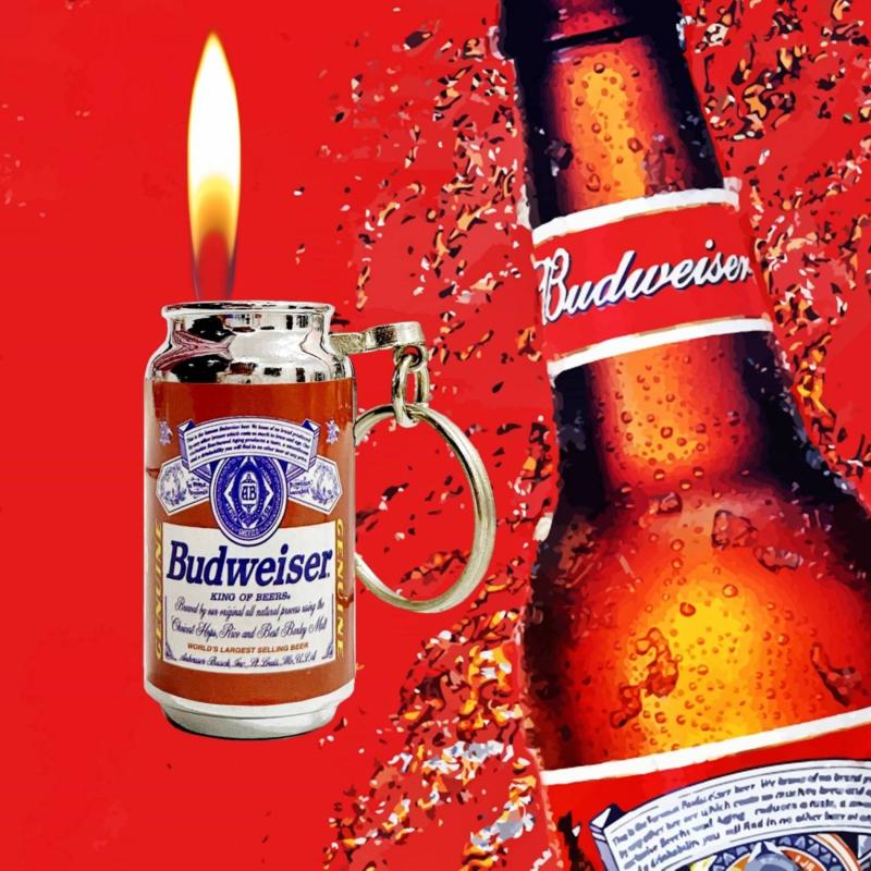 Bật lửa hình lon bia Budweiser có móc khóa xài gas