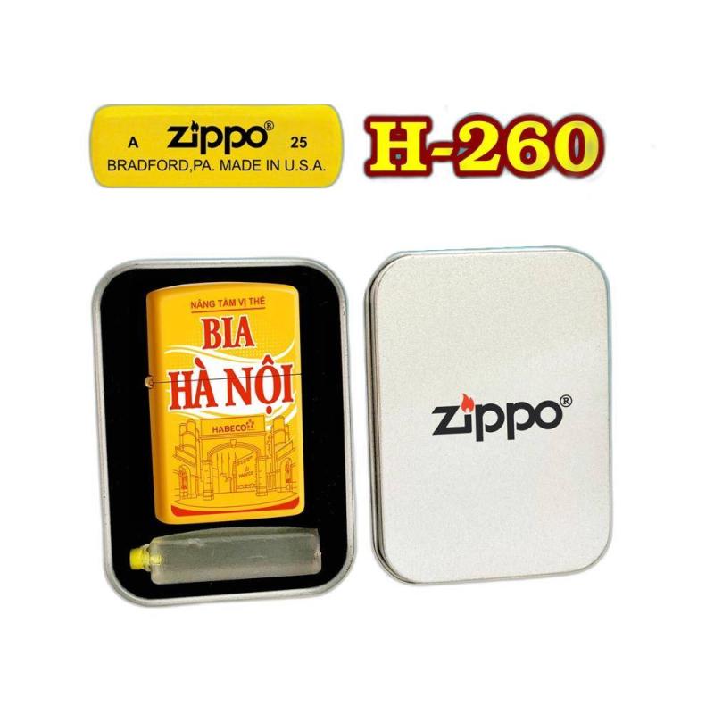 Bật lửa Zippo sơn tĩnh điện 2 mặt hình logo bia Hà Nội - hộp thiếc kèm xăng