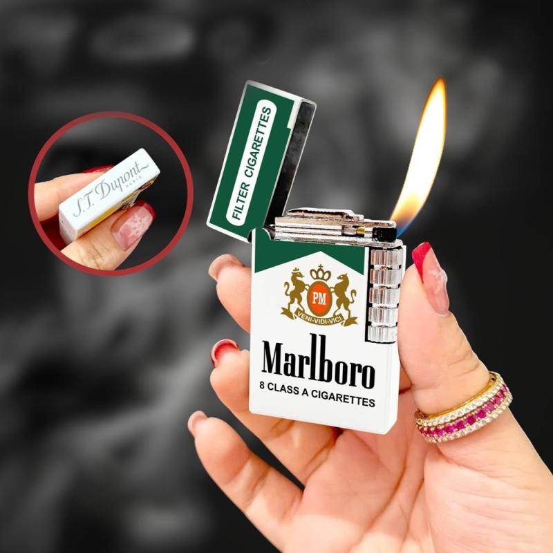 Bật lửa Dupont hình bao Marlboro xanh M-96 gas