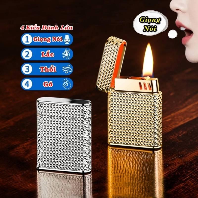 Bật lửa cảm biến TH590 vân kim cương 4 kiểu đánh lửa fullbox xài xăng sạc điện