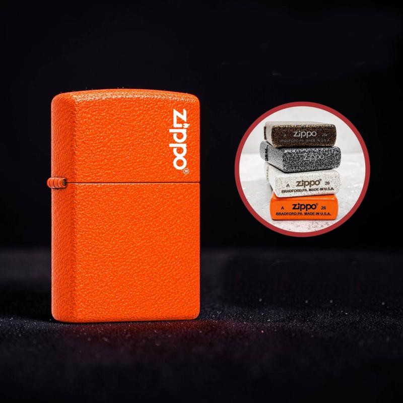 Bật lửa Zippo sơn sần màu cam xăng H264