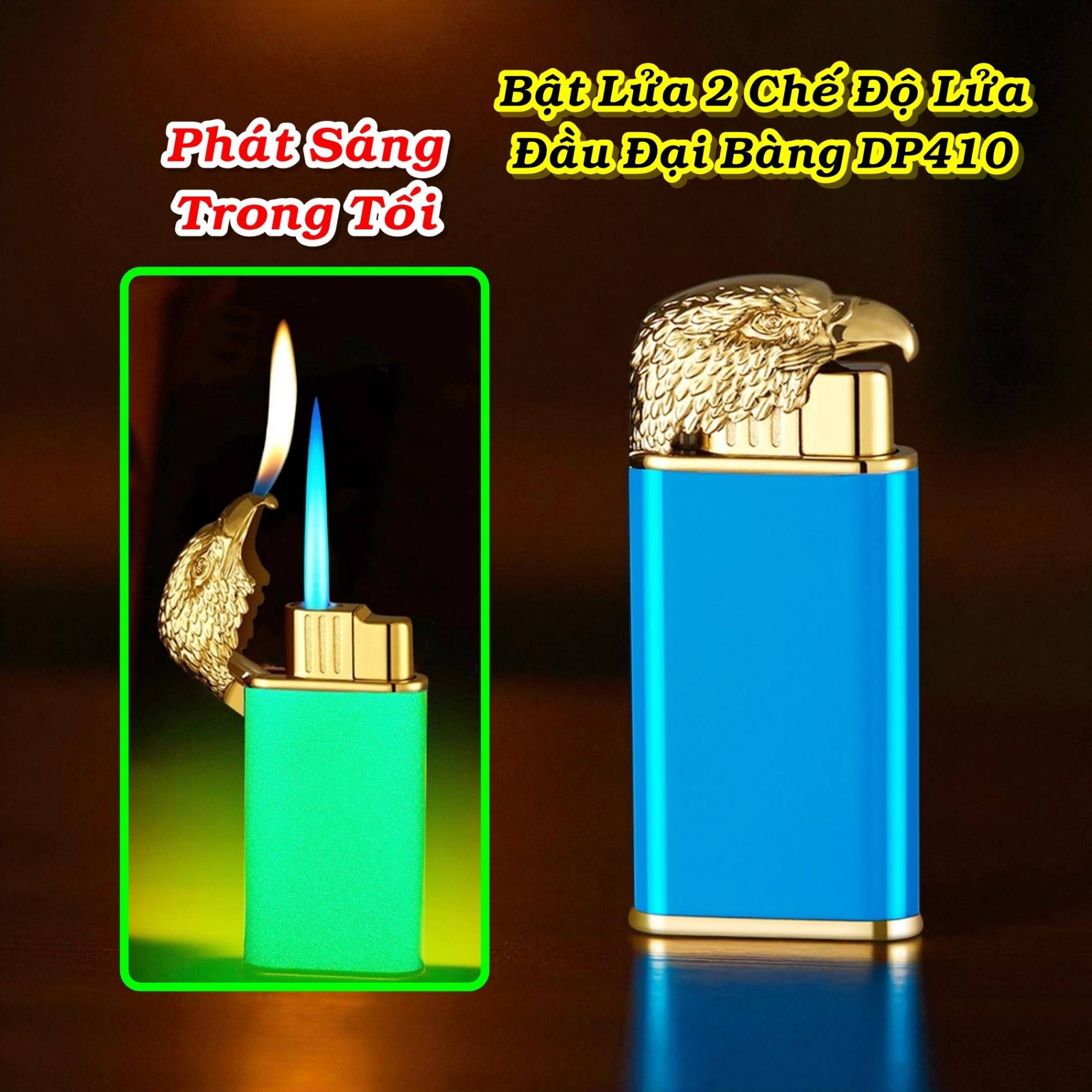 Bật lửa 2 chế độ hình đại bàng DP410 dạ quang gas