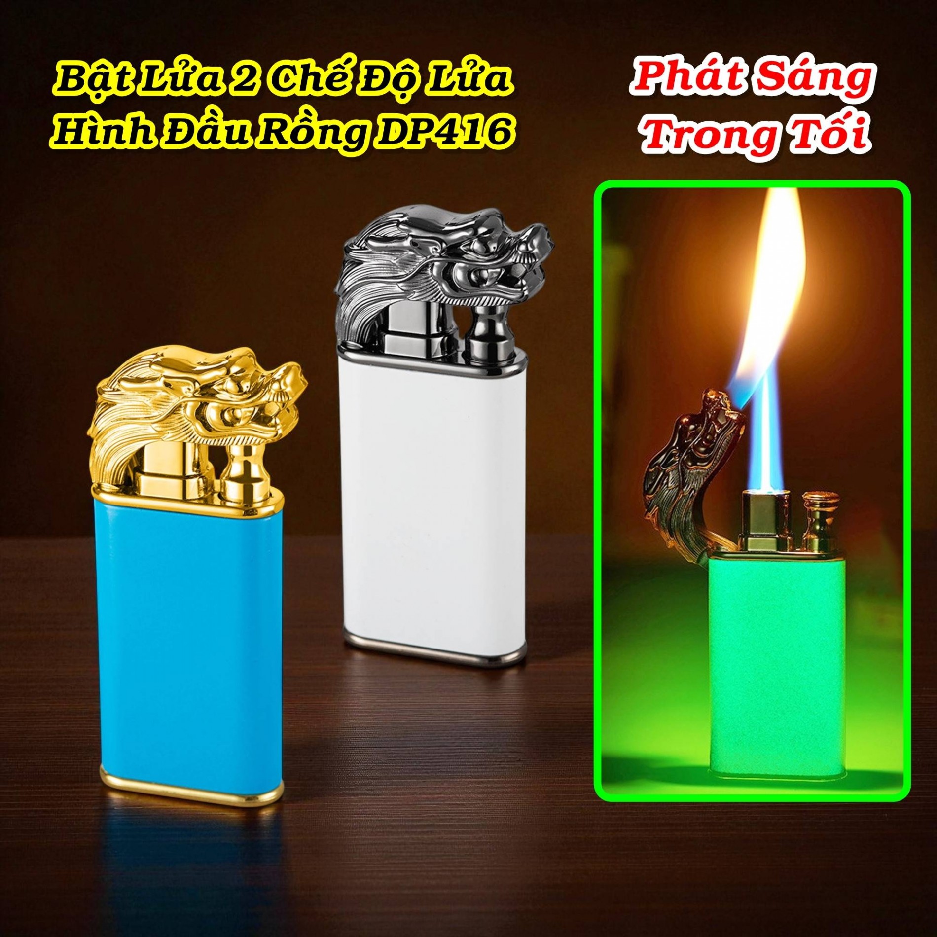 Bật lửa 2 chế độ đầu rồng DP416 dạ quang có hộp