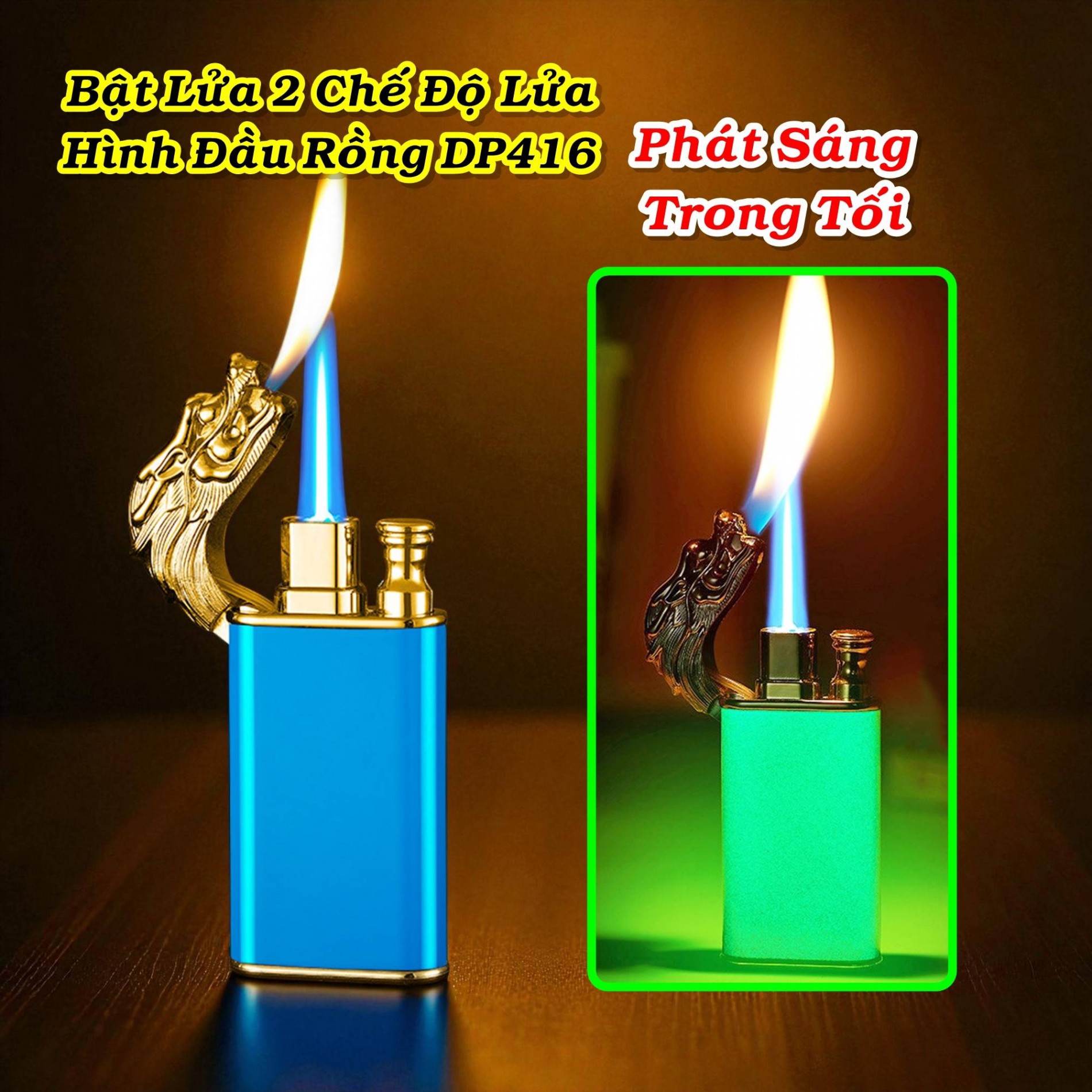 Bật lửa 2 chế độ đầu rồng DP416 dạ quang có hộp