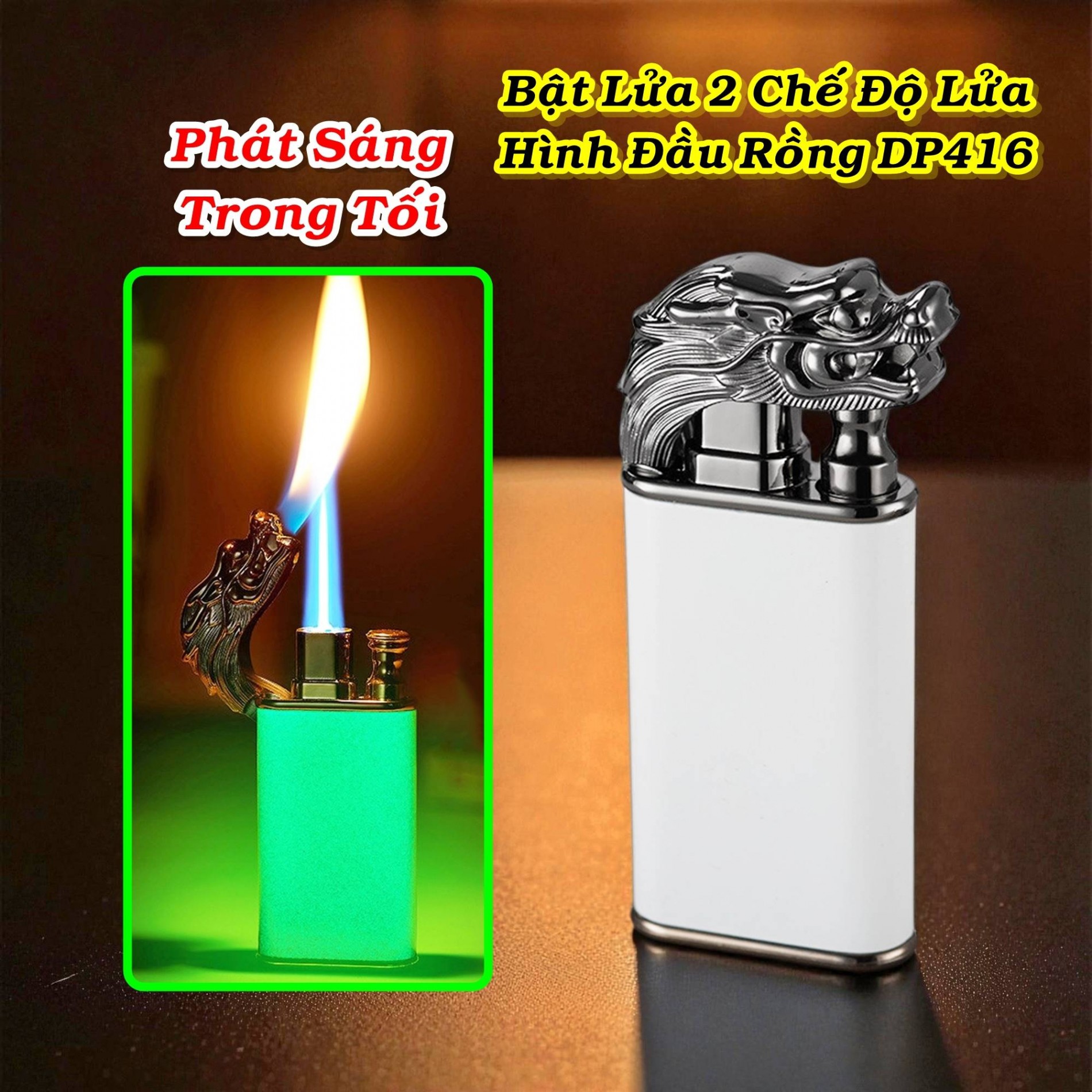 Bật lửa 2 chế độ đầu rồng DP416 dạ quang có hộp