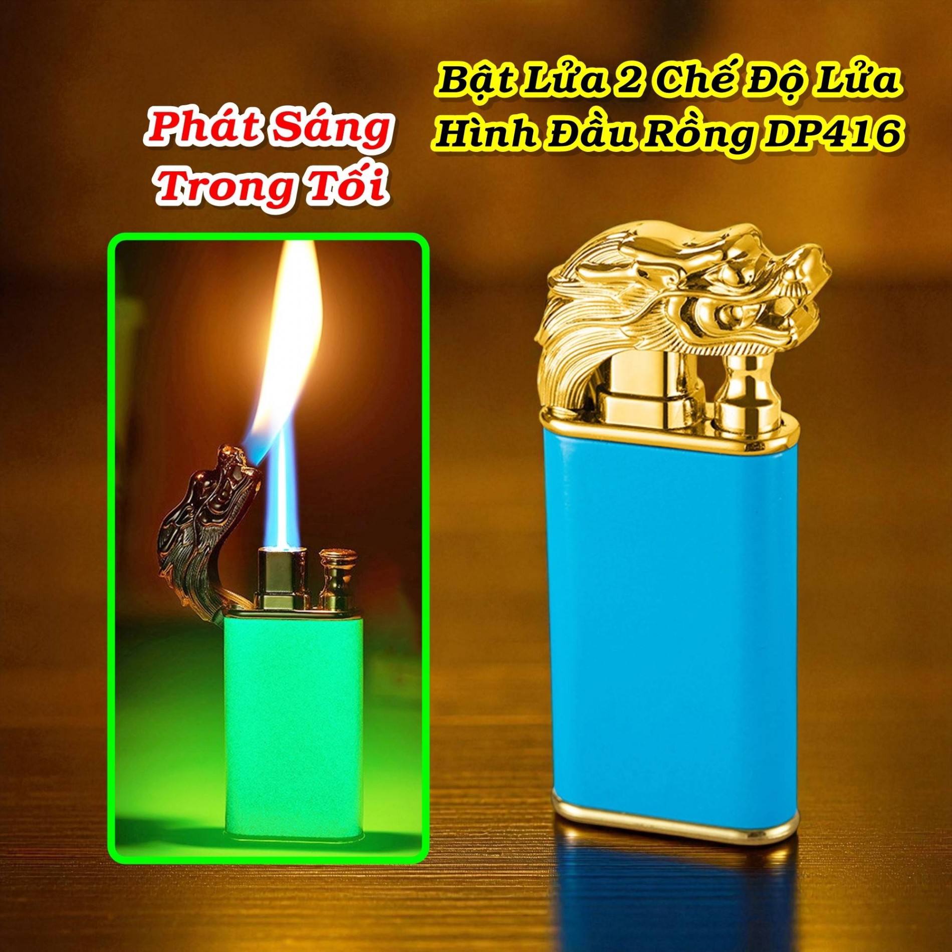 Bật lửa 2 chế độ đầu rồng DP416 dạ quang có hộp