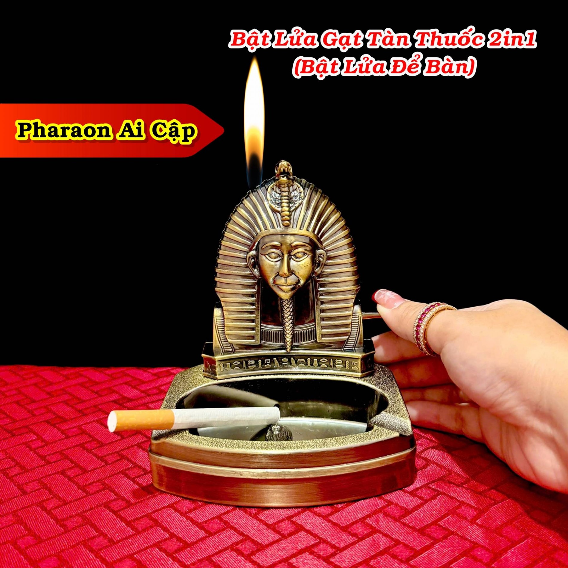 Bật lửa gạt tàn hình Pharaon Ai Cập kiêm bật lửa để bàn xài gas