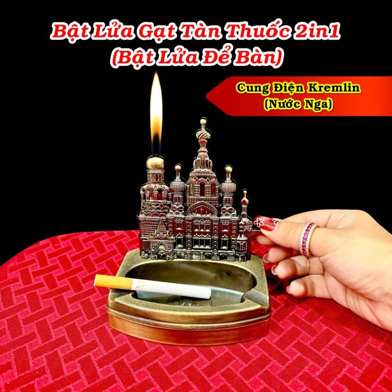 Bật lửa để bàn kiêm gạt tàn cung điện Kremlin nước Nga xài gas