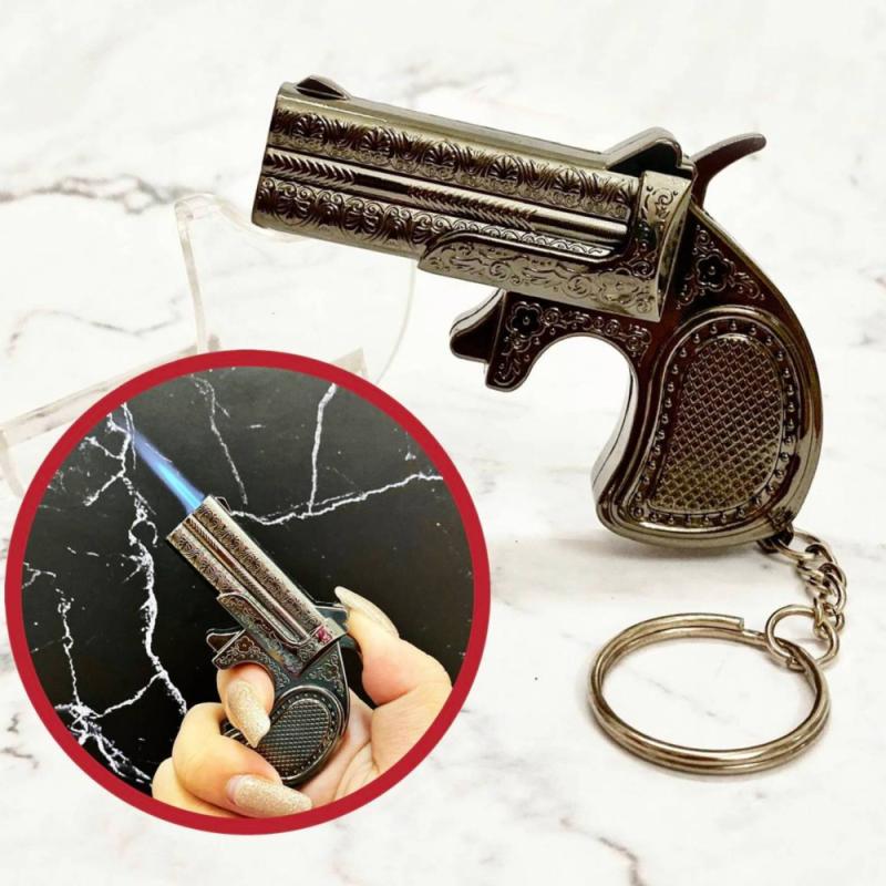 Bật lửa khè hình súng hoa văn đen - móc khóa size: 7.5cm - xài gas