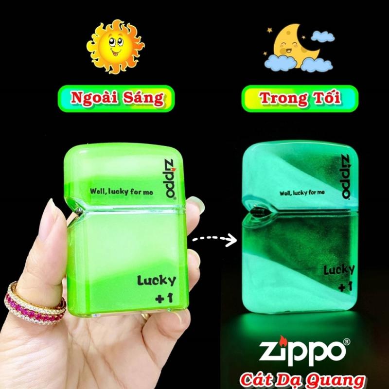 Bật lửa Zippo cát dạ quang màu xanh