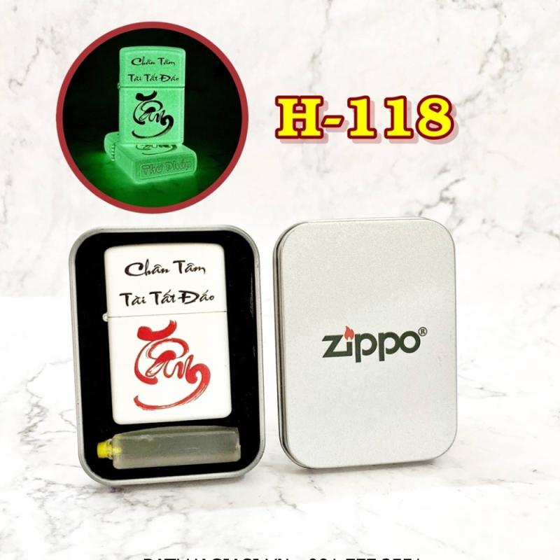 Bật lửa Zippo chữ thư pháp dạ quang - Tâm