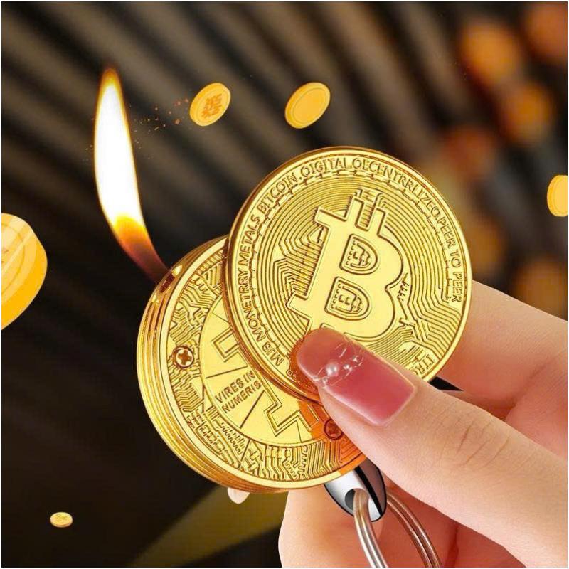 Bật lửa hình đồng tiền Bitcoin có móc khóa dùng gas