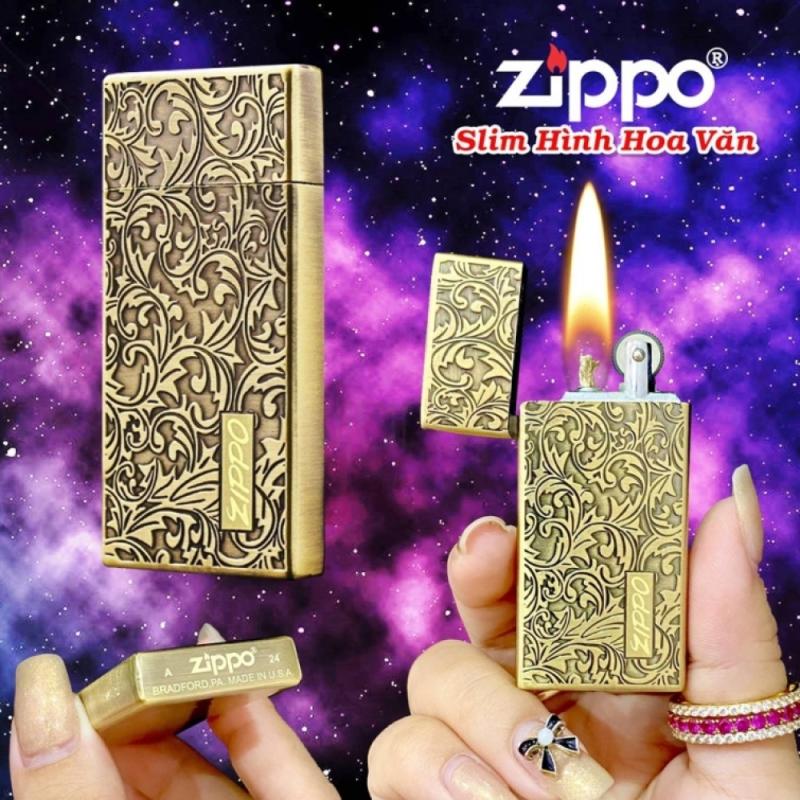 Bật lửa Zippo slim hình hoa văn xài xăng