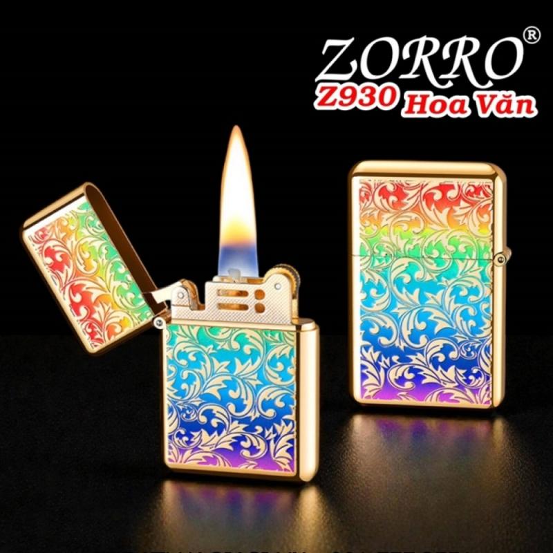 Bật lửa Zorro Z930 hoa văn sơn màu dập nổi 2 mặt xăng