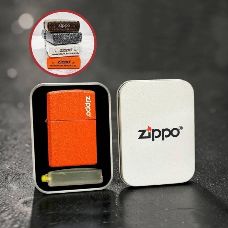 Bật lửa zippo sơn sần vỏ cam hộp thiếc H-264