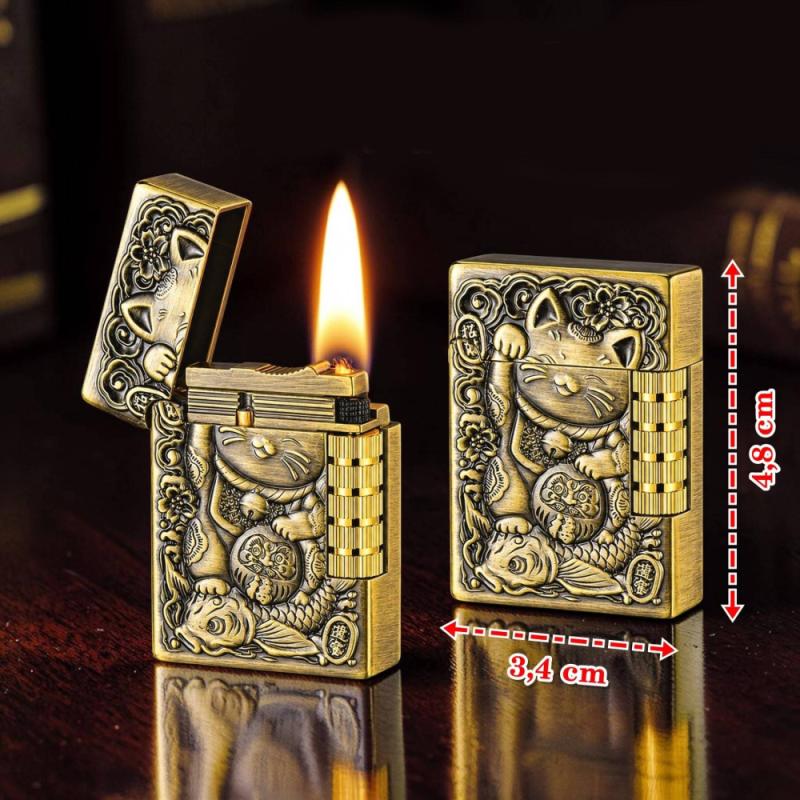 Bật lửa Dupont hình mèo thần tài M-122 xài xăng