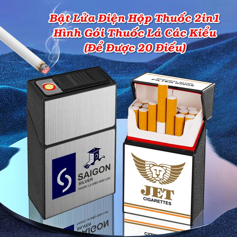 Bật lửa điện hình gói thuốc  Sài Gòn bạc (để được 20 điếu thuốc)