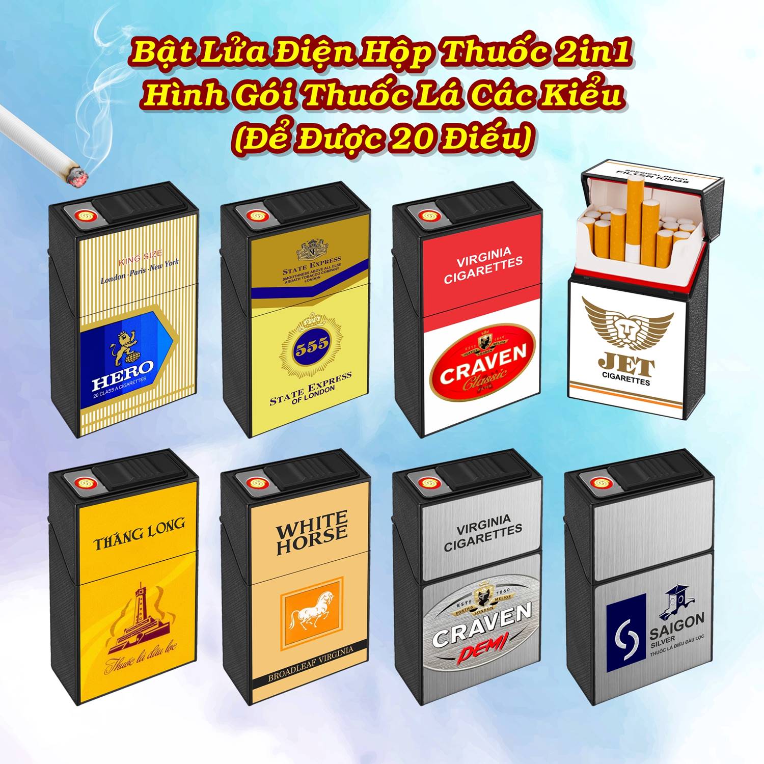 Bật lửa điện hình gói thuốc  Sài Gòn bạc (để được 20 điếu thuốc)