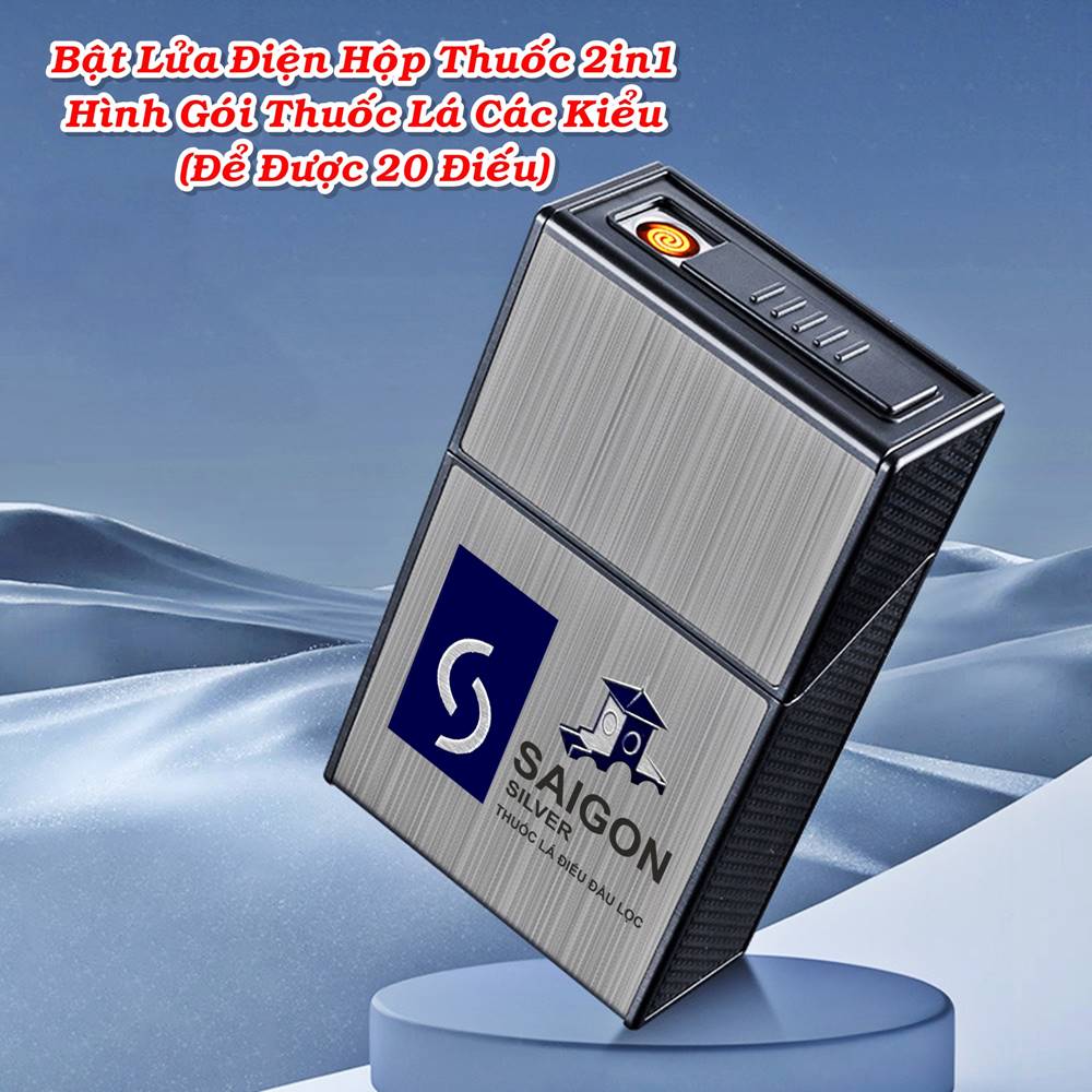 Bật lửa điện hình gói thuốc  Sài Gòn bạc (để được 20 điếu thuốc)