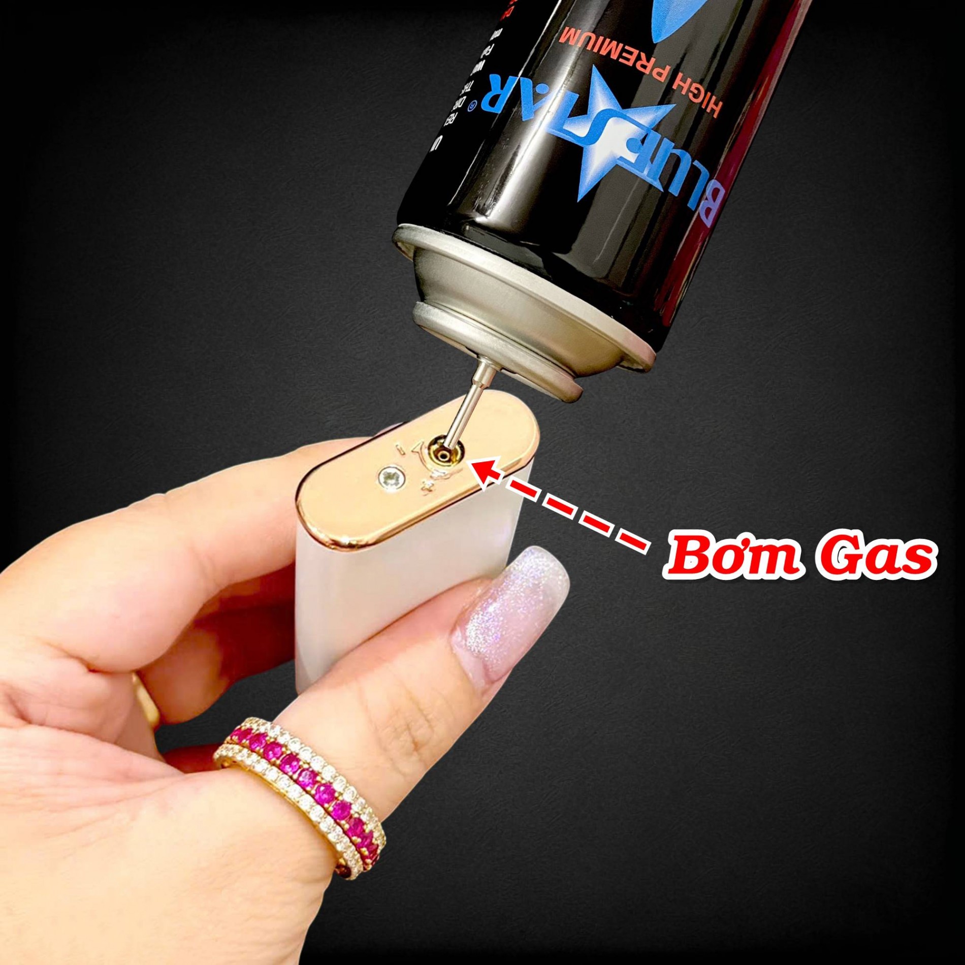 Bật lửa Dolphin 2 chế độ lửa hình hoa văn dập nổi có hộp gas