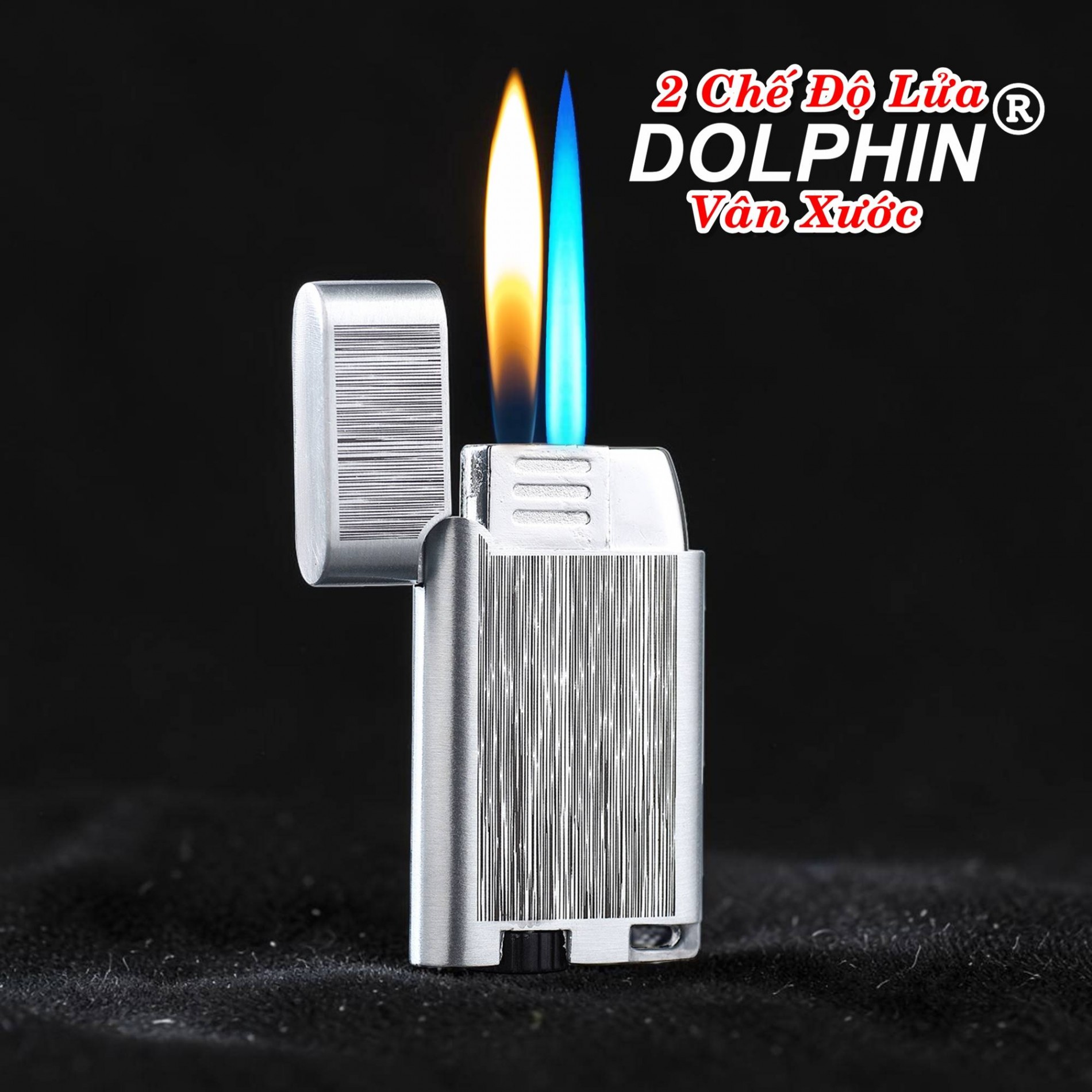 Bật lửa Dolphin 2 chế độ lửa vân xước có hộp gas