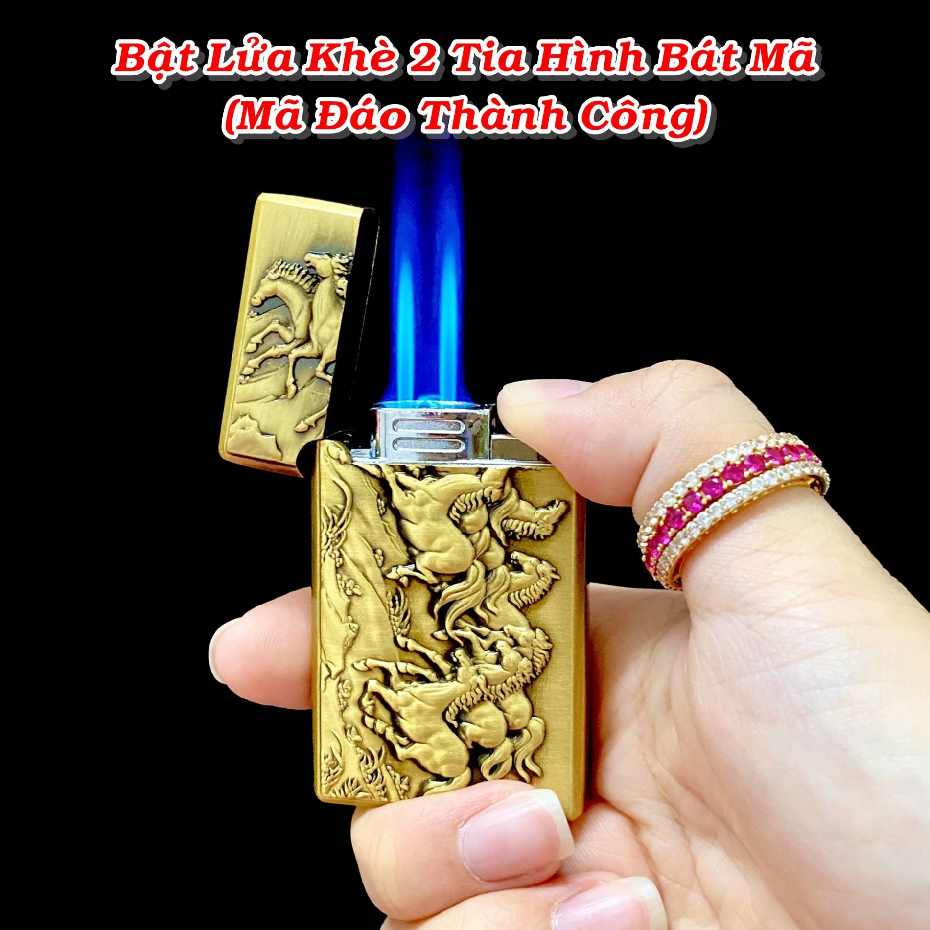 Bật lửa hình bát mã (mã đáo thành công) - có hộp - khè 2 tia