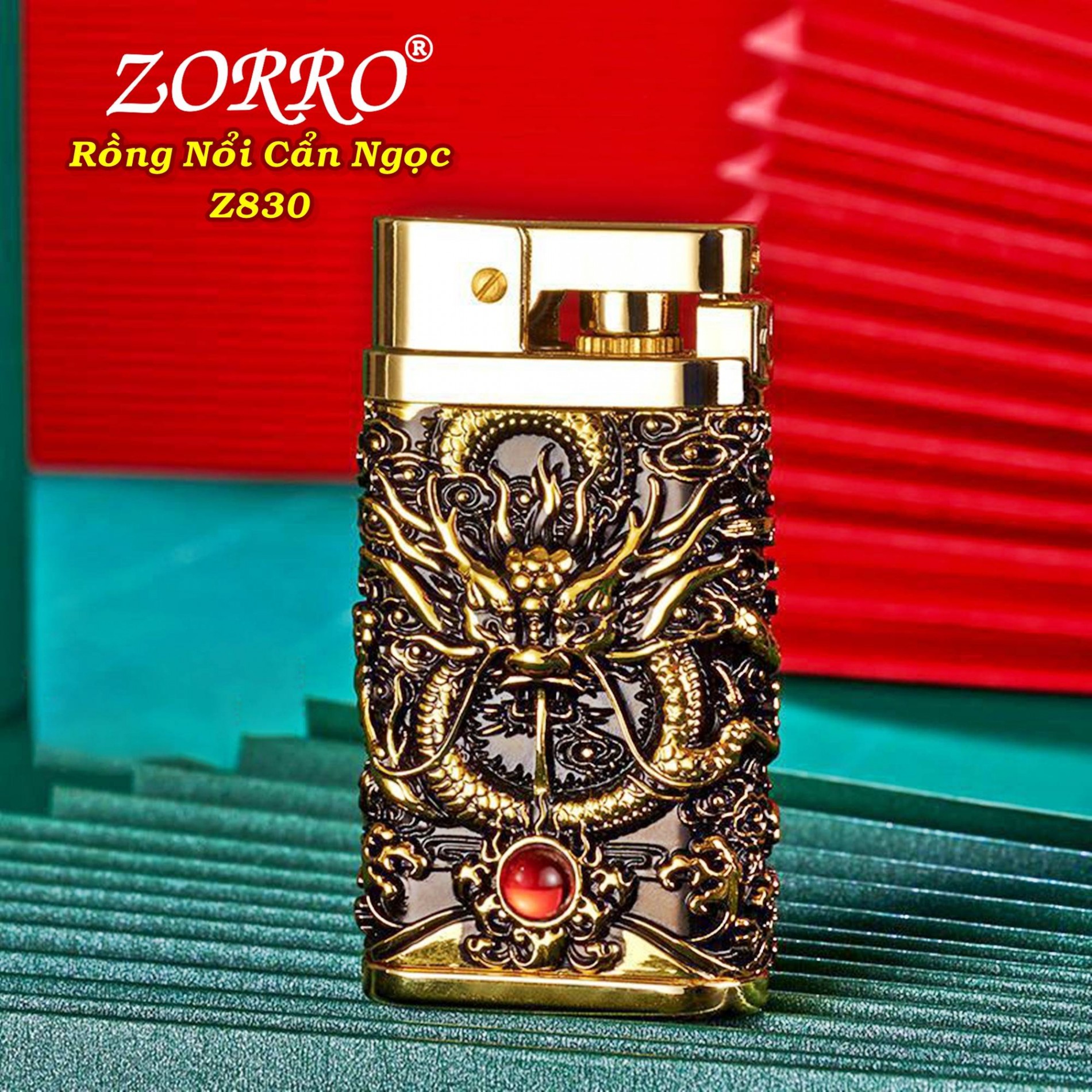 Bật lửa zorro xăng đá hình rồng nổi cẩn ngọc z830 - (xài xăng)